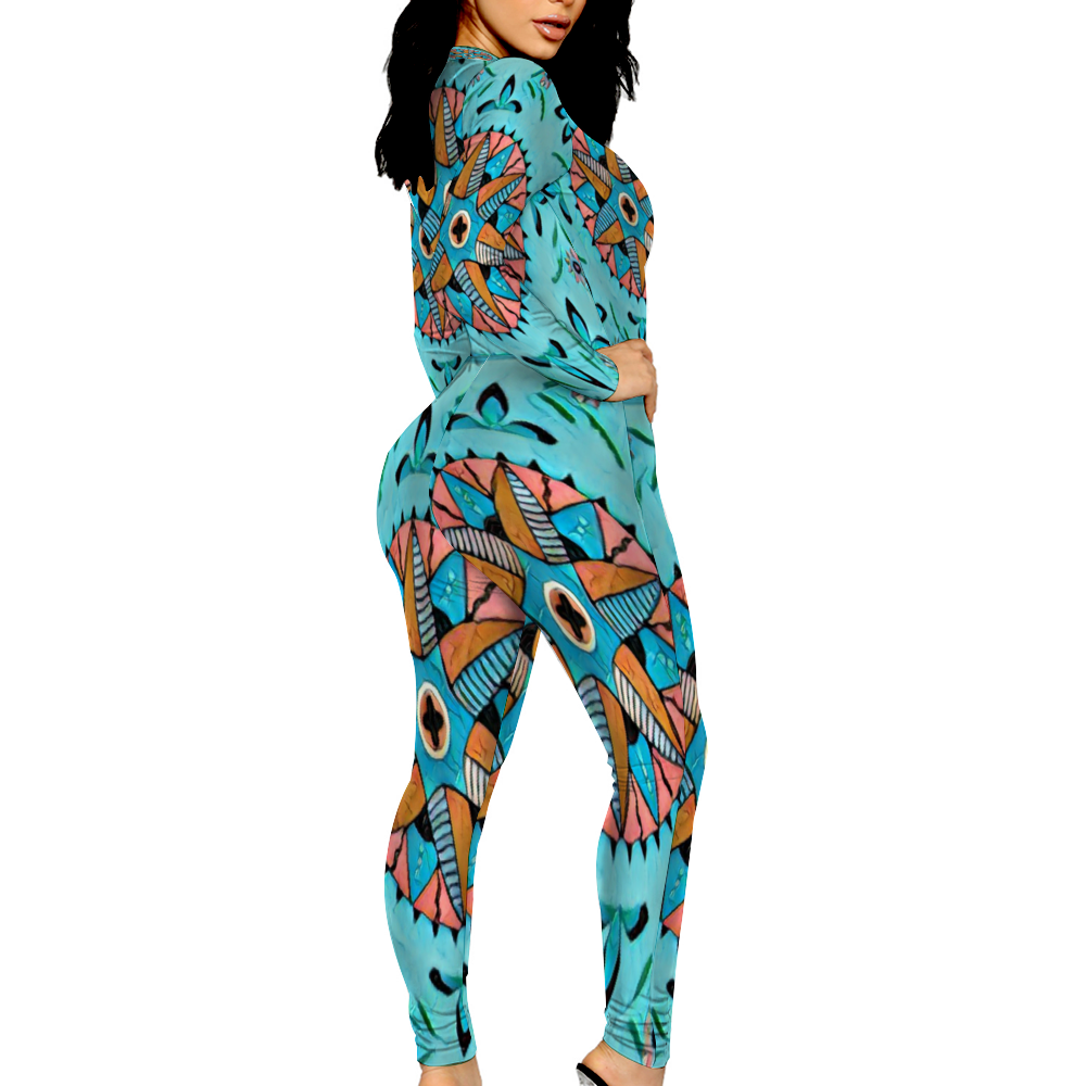 Custom Women's Sexy Front Zip Bodysuit Long Sleeve Jumpsuit